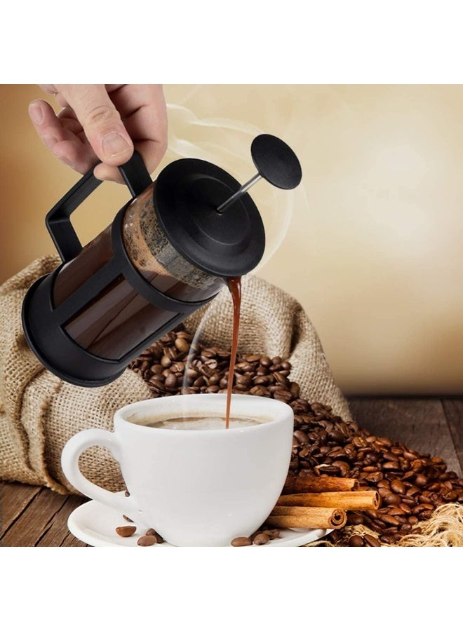 ماكينة تحضير القهوة والشاي الفرنسية سعة 350 مل - مصنوعة من زجاج البوروسيليكات المقاوم للحرارة مع فلتر ثلاثي من الفولاذ المقاوم للصدأ لتحضير قهوة سلسة وخالية من الرواسب، لون أسود - Image 3